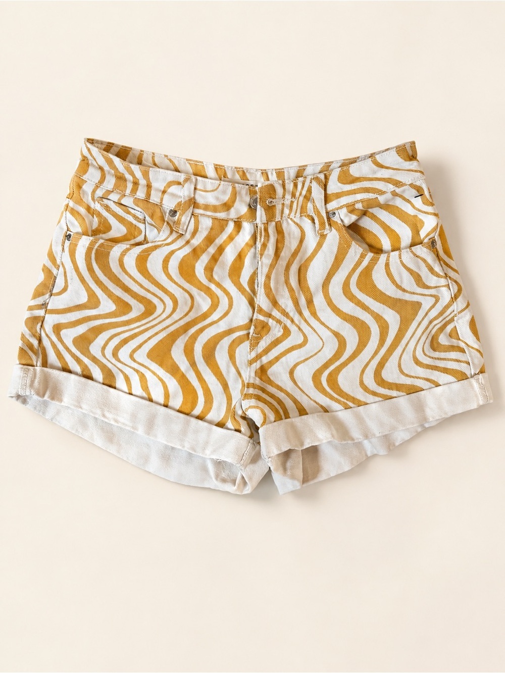 Pacsun Women’s Mustard Wave-Print Cotton Shorts